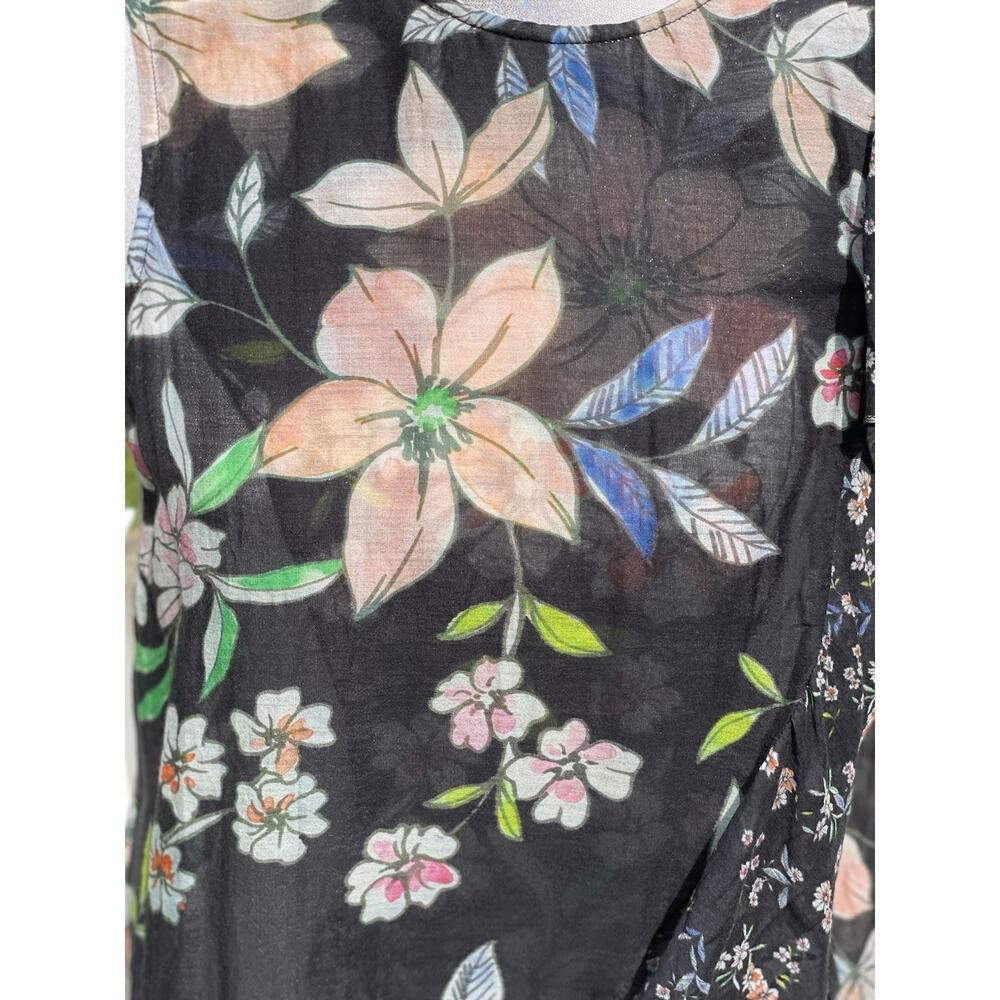Megan Park Mixed Print Women’s Black Floral Gauzy Cotton Silk Ruffle Shirt Sz M - Picture 7 of 10